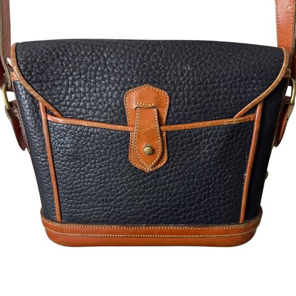 Dooney & Bourke Dover Bag Purse Black & Brown Pebbled Leather Duck Logo Vintage - Picture 4 of 12